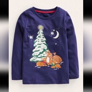 NWT Mini Boden Glow in the Dark Holiday Deer Family Long Sleeve sz 7/8